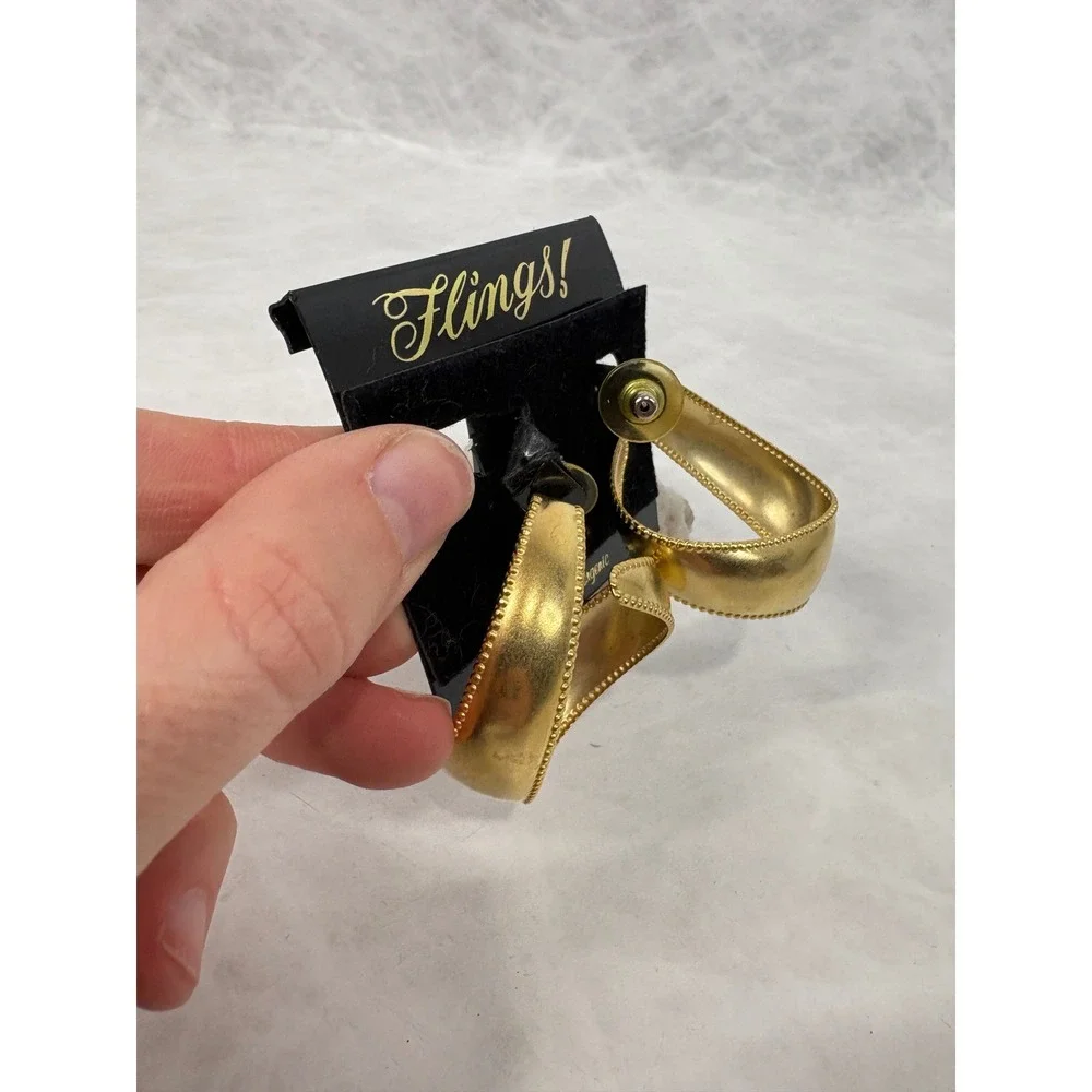 Flings Gold‎ Tone Twisted Hoop Earrings Beaded Edge Hypoallergenic Statement